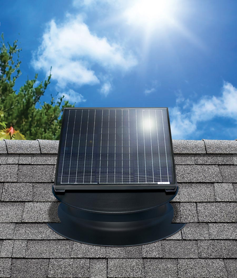 Black Roof Mount Solar Attic Fan Installed