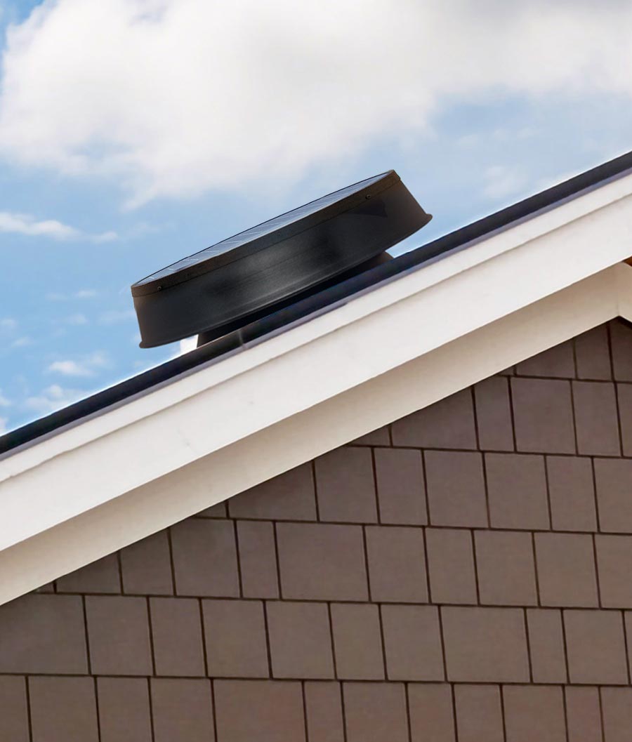 Low Profile Roof Mount Solar Attic Fan Installed on Garage