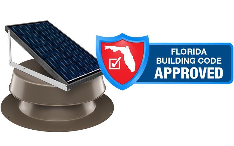 Kennedy solar attic fan with Flordia building code approved logo